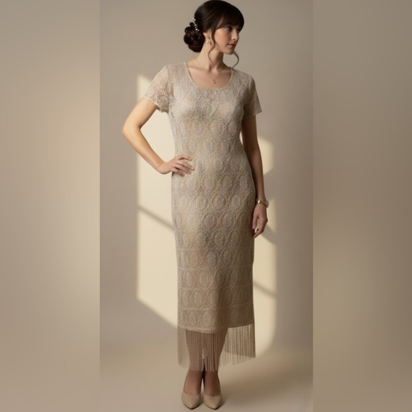 Jessica Howard Dresses & Skirts - Vintage Crochet Lace Champagne Gown Retro Wedding